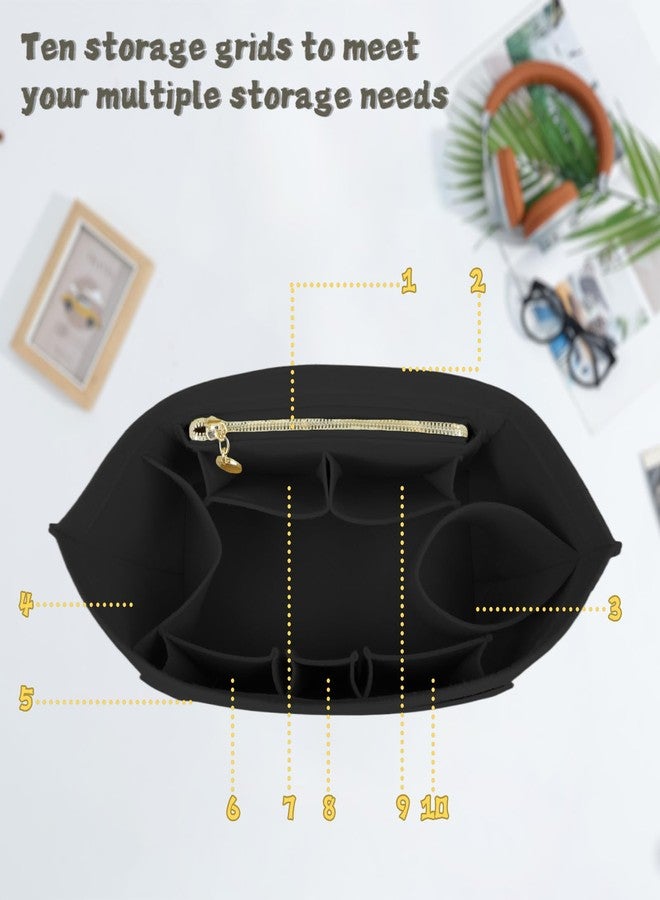 Lckaey purse organizer inserts with zipper shelf bag insert for longchamp tote organizar divider le pliage hand 026Aterrimus-L - Image 4